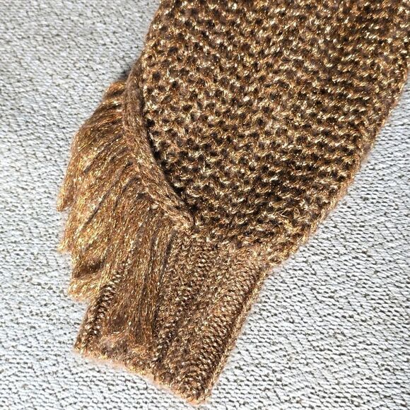 Express Metallic Bronze Brown Gold Fringe Mock Neck Sweater - Size Small - Picture 5 of 12